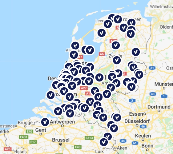 Map van Nederland met alle Berkvens verkooppunten